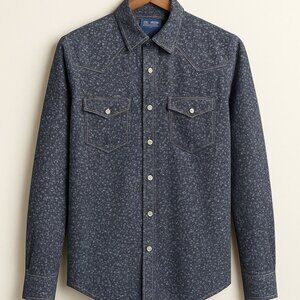 Benson Mens Long-Sleeve Navy Floral Button-Down Shirt With Chest Pockets & Adjus